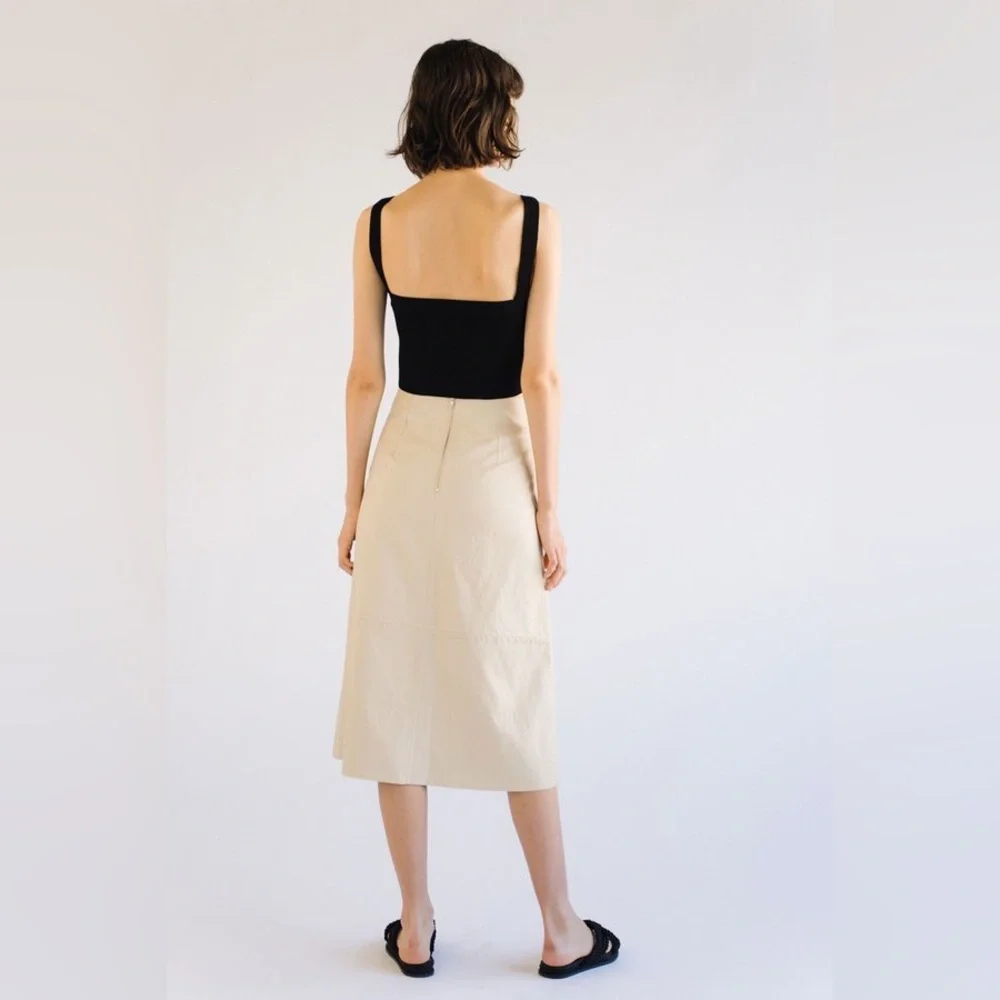 Mijeong Park Cream Faux Leather Midi Skirt Middle Slit XS - Picture 9 of 9